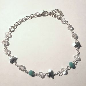 Silver Stars Aqua & Clear Crystal Anklet/Bracelet
